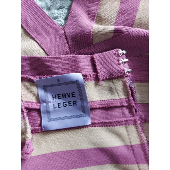 HERVE LEGER Purple Grey Halter V Neck Bodycon Sleeveless Dress SP - Picture 9 of 10